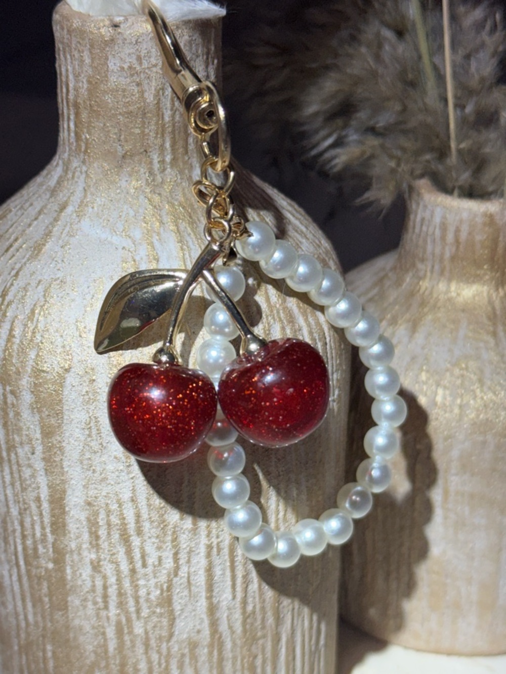 BUNDLE ME! Gold Cherry Pearl Drop Bag Chain Drop - Red & White - Picture 5 of 8